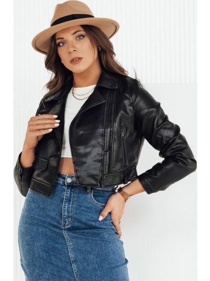 Čierna koženková crop bunda MOLTION