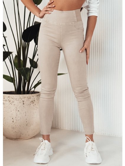 Béžové džínsové nohavice s gumou v páse ALTET