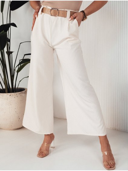 Smotanové široké nohavice s opaskom ALZUR