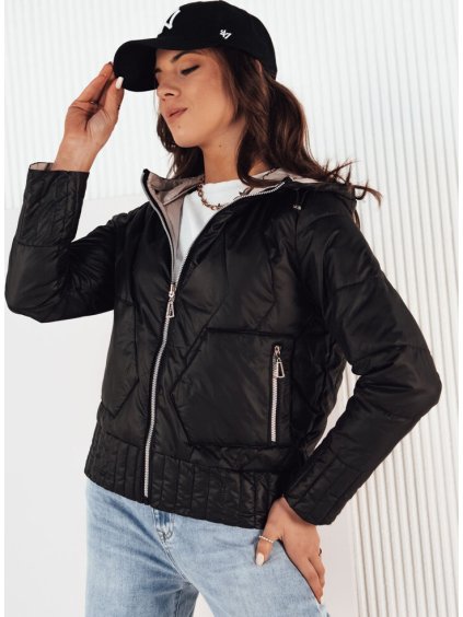 Béžovo-čierna prešívaná obojstranná bunda FALES