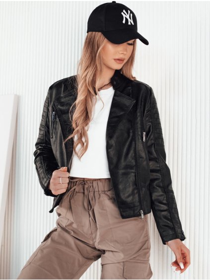 Čierna prešívaná koženková bunda BAILO