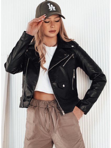 Čierna koženková bunda so zipsami ERIETA