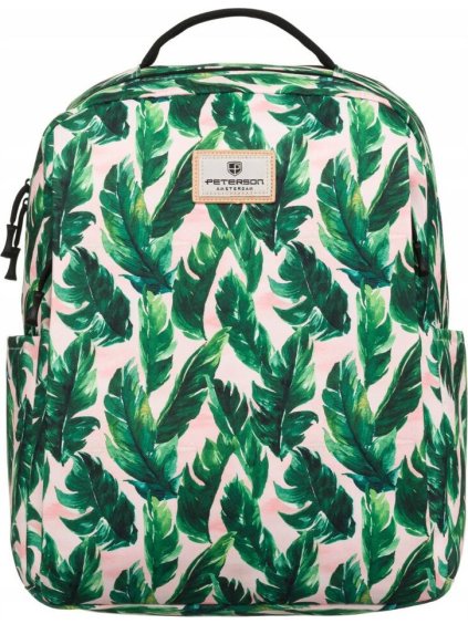 Peterson bielo-zelený priestranný batoh so vzorom listov