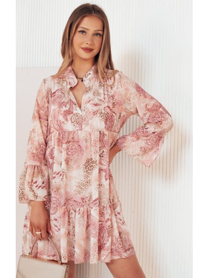 Ružové vzorované voľné minišaty PRINSA