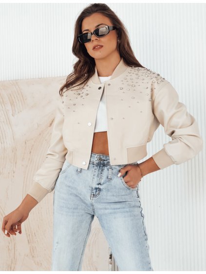 Svetlo béžová crop bunda s kamienkami PRIDA