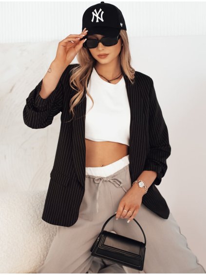 Čierne sako s jemnými pruhmi OPTON