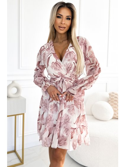 Bielo-béžové kvetované mini šaty