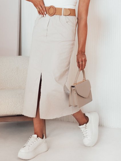 Béžová midi sukňa s rozparkom ELLENA