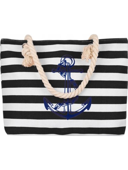 Čierno-biela dámska pruhovaná plážová taška
