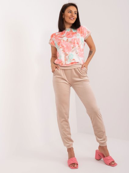 Béžovo-korálový velúrový komplet