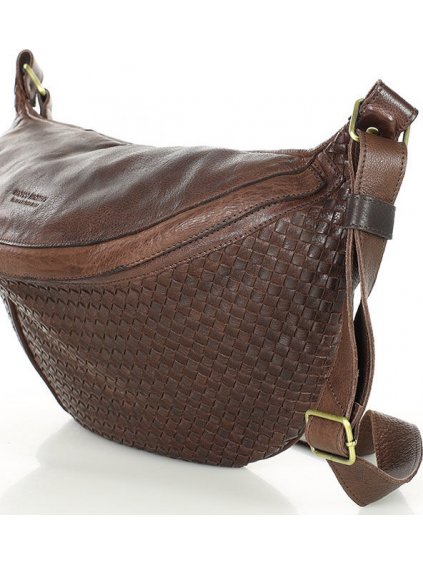 MARCO MAZZINI Tmavohnedá pletená kožená ľadvinka