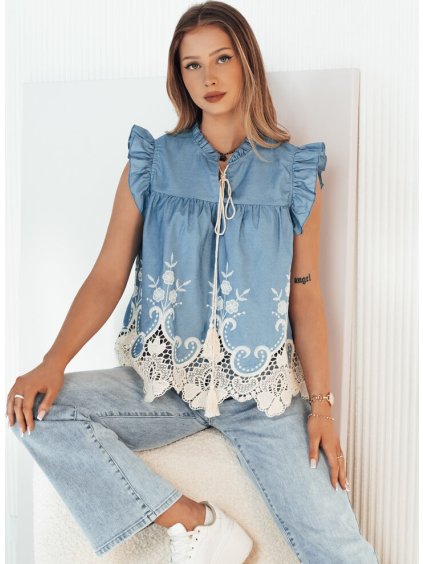 Modrá volánová blúzka s čipkou* FATRELA