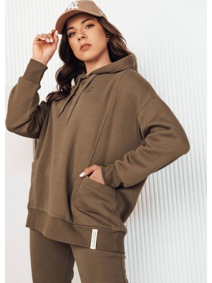 Tmavohnedá mikina s vreckami a jemnou potlačou ALIEENS