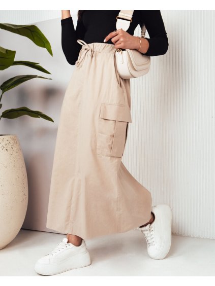 Svetlobéžová maxi sukňa s vreckami a rozparkom MERSALS