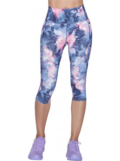 MODRO-RUŽOVÉ KVETINOVÉ 3/4 LEGÍNY SKECHERS GO WALK HIGH WAISTED SUMMER ROSE CAPRI LEGGINS