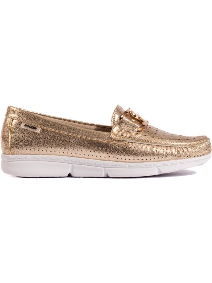 Zlaté dámske mokasíny s ozdobnou sponou