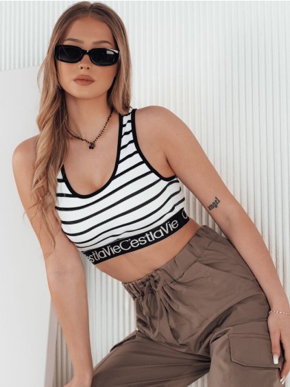 Bielo-čierny pruhovaný crop top SUNSEL