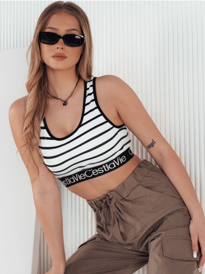 BIELO-ČIERNY PRUHOVANÝ CROP TOP SUNSEL