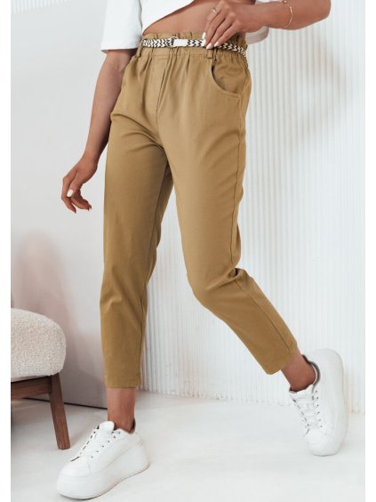 Hnedé rovné nohavice s pásikom ERLON