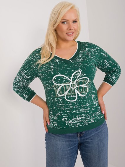 Tmavozelené tričko s potlačou a 3/4 rukávom