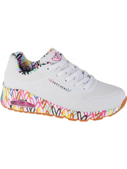 Biele tenisky s farebnou platformou Skechers Uno-Loving Love