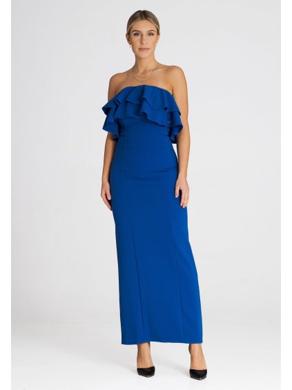 Modré priliehavé šaty s volánikmi