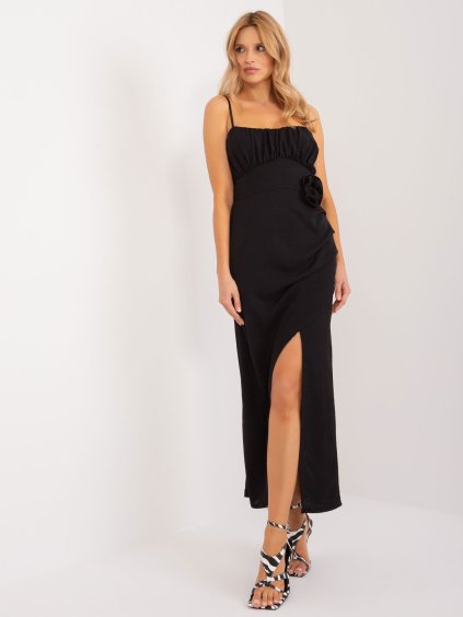Čierne midi šaty s rozparkom