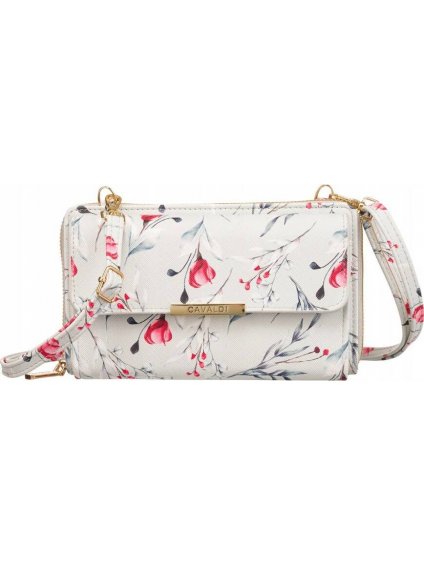 4U Cavaldi Bielo-červená kvetovaná prešívaná peňaženka s odnímateľným popruhom M688