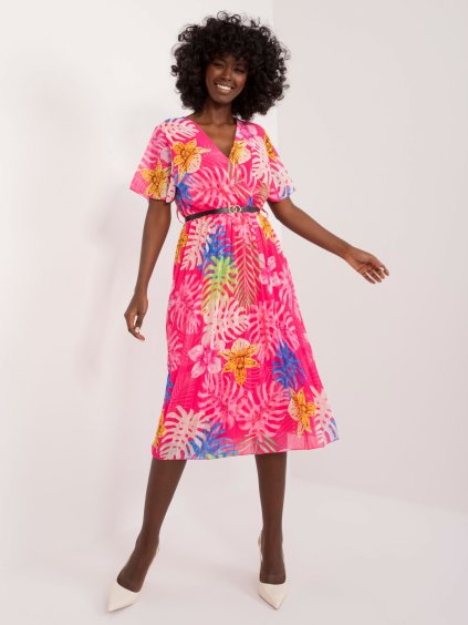 Tmavoružové vzorované midi šaty s opaskom