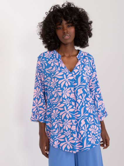 Modré vzorované voľné tričko