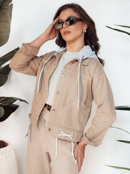 Béžová džínsová bunda s kapucňou AWIV