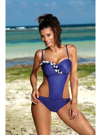 Tmavomodré monokiny s kvetinami Evelyn Mirtillo