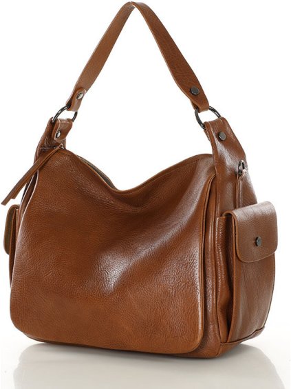 MARCO MAZZINI camel stredne veľká kožená kabelka