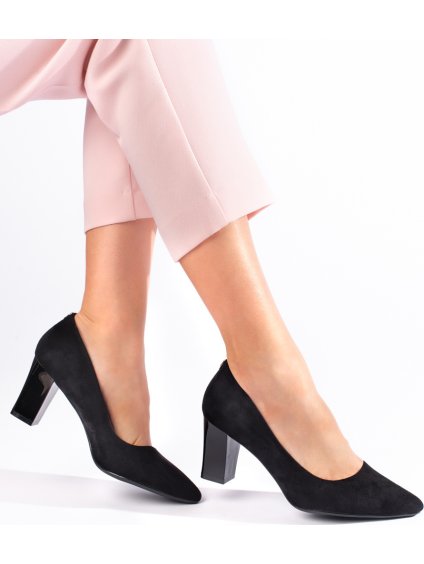 Čierne semišové lodičky na širokom podpätku