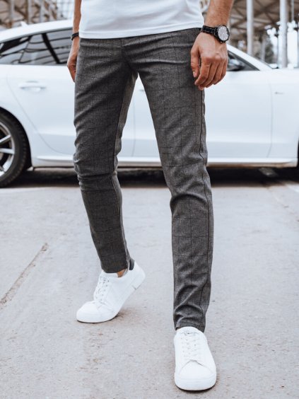 Tmavosivé ležérne kárované nohavice