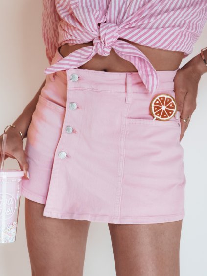 Svetloružové džínsové kraťase so vzhľadom sukne SUMERLUXE