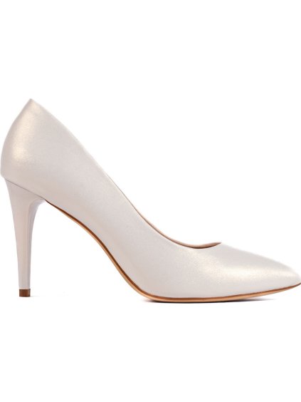 Biele perleťové lodičky na tenkom podpätku