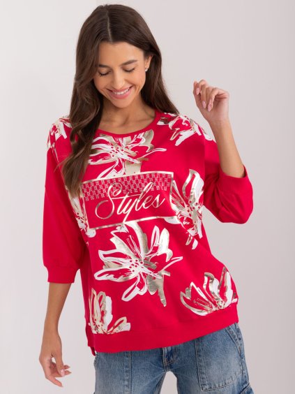 Červené vzorované tričko s 3/4 rukávom