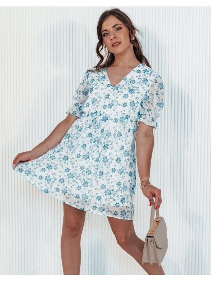 Biele šaty s modrým kvetinovým vzorom RIVIERA