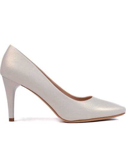 Biele perleťové lodičky na tenkom podpätku