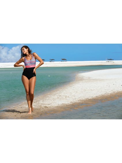 Čierne plavky s aztéckym vzorom Perla Origami