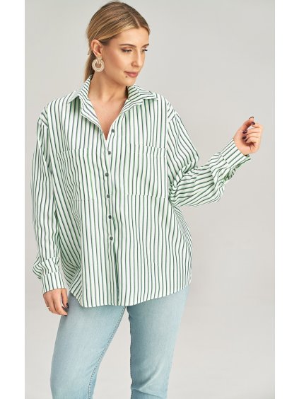 Bielo-zelená pruhovaná košeľa s dlhým rukávom
