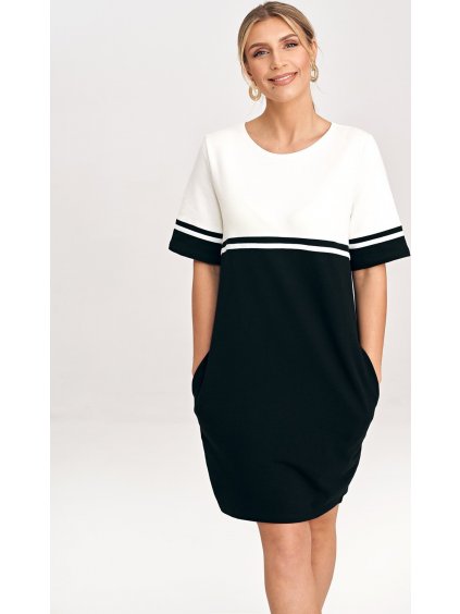Čierno-smotanové šaty s krátkym rukávom
