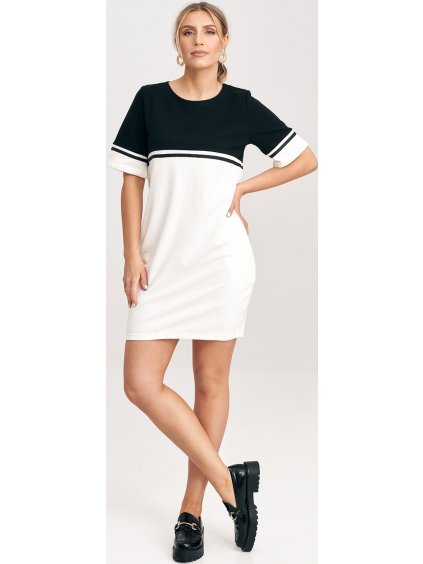 Smotanovo-čierne šaty s krátkym rukávom