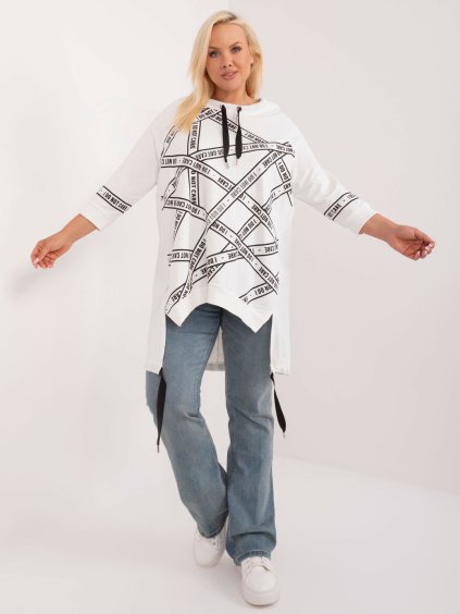 Biela mikinová tunika s potlačou a 3/4 rukávom