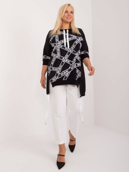 Čierna mikinová tunika s potlačou a 3/4 rukávom