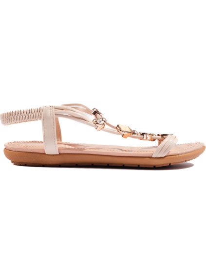 Béžové dámske ploché sandále s ozdobami