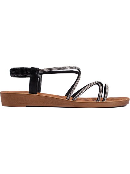 Čierne trblietavé nazúvacie sandále s kamienkami