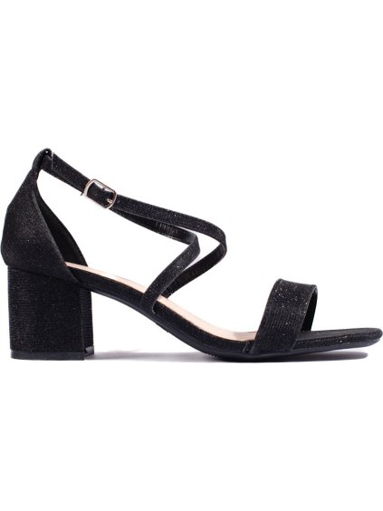 Čierne trblietavé sandále na stĺpikovom podpätku