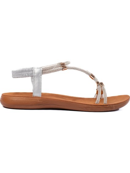 Strieborné ploché sandále so zlatými prvkami